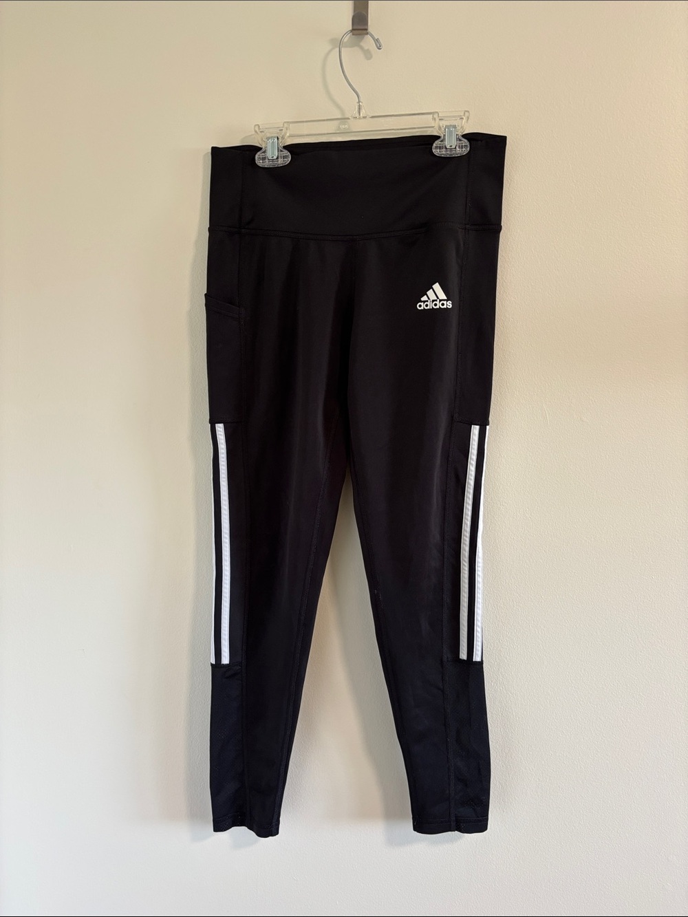 adidas Black Leggings with White Side Stripes Women’s Size M